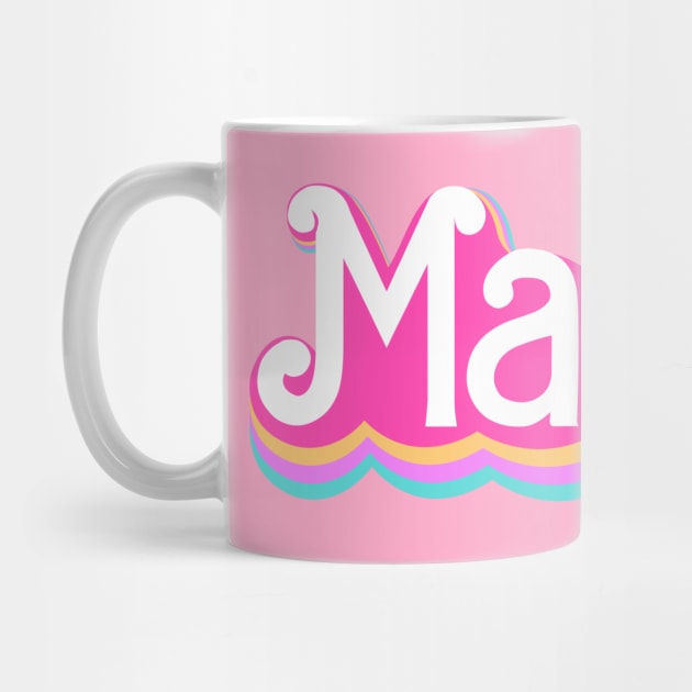 Mama Barbie style logo, pink custom name with rainbow by PrimeStore